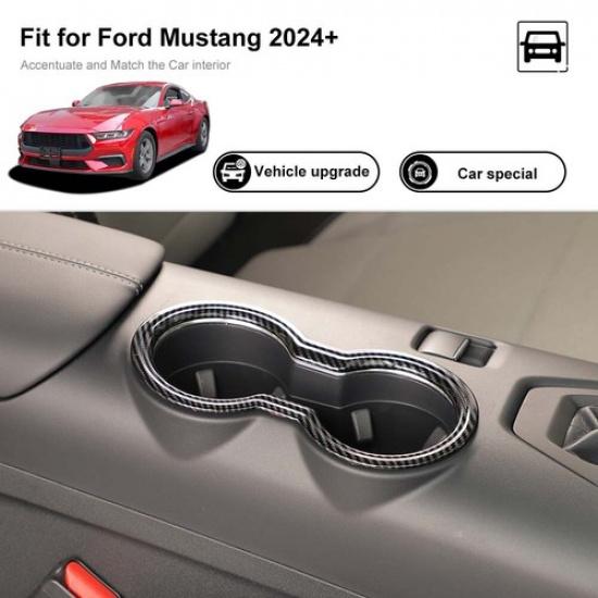 Carbon fiber Center console cup holder Bezel Cover trim for Ford Mustang 2024+