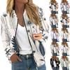 Women Casual Floral Printed Quilted Cropped Jacket Lightweight Long Sleeve Zipper Outerwear With Pockets
