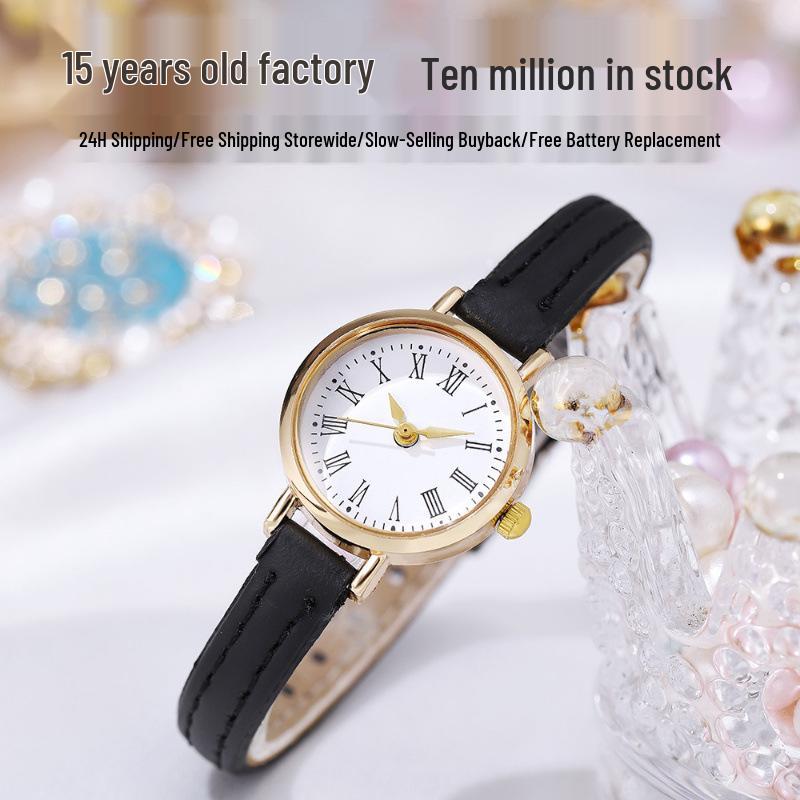 Retro Minimalist Women's Quartz Watch - Thin Leather Strap, Roman Numerals