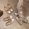 French Rhinestone Silver Mary Jane Shoes Women's 2025 Autumn and Summer New Models with Skirts, Evening Small Leather Shoes, Flat Shoes