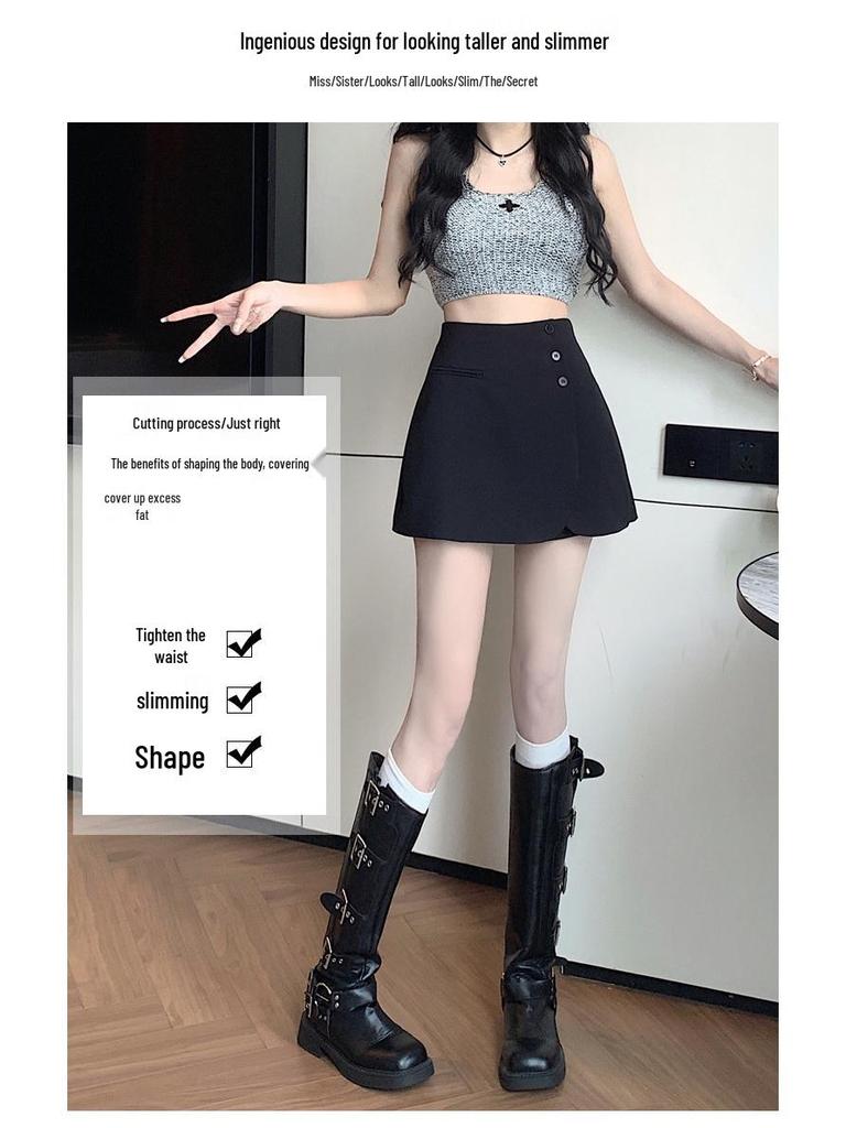 2025 Весна Женская Юбка-шорты А-силуэта с высокой талией - Модная, Стройнящая, Повседневная посадка