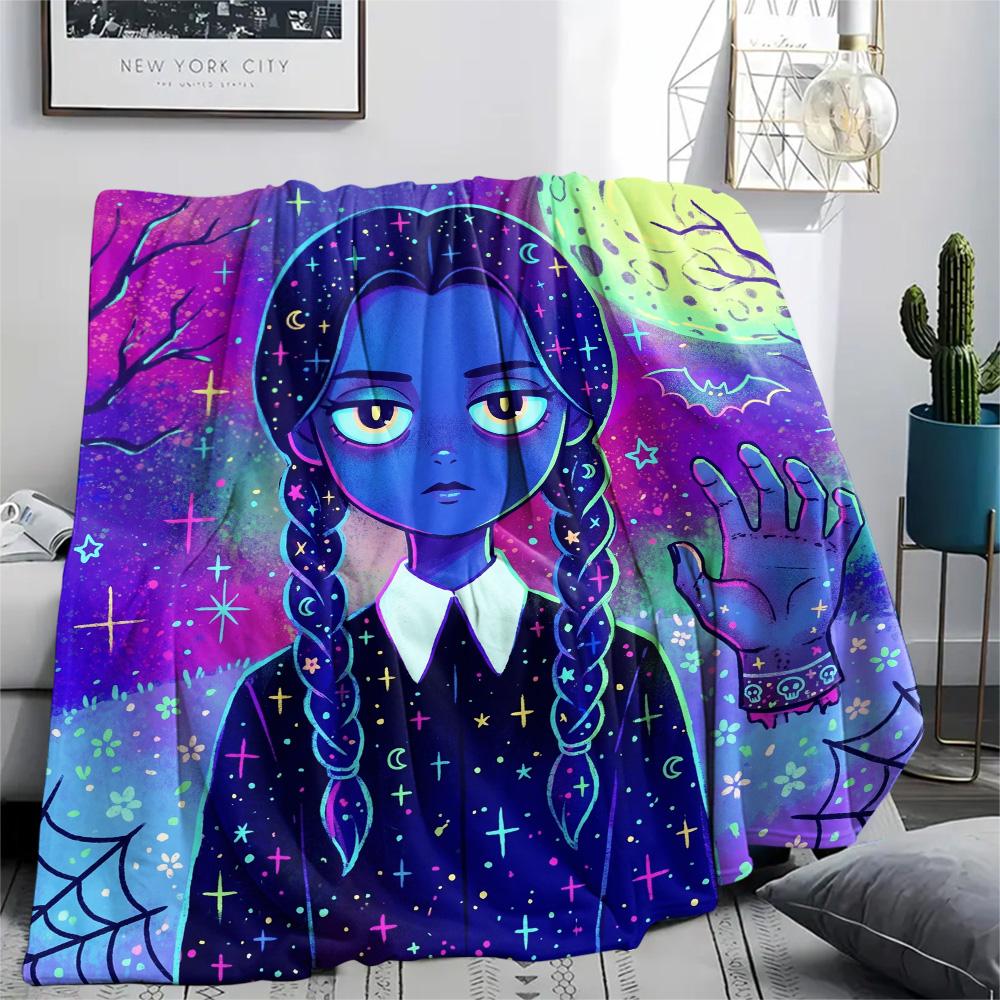 Wednesday Addams Print Flannel Blanket, Ultra Soft High Quality All Seasons Warm Throw, Home Decor Cozy Blanket, Perfect Christmas Gift