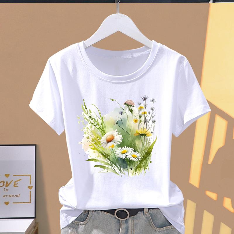 (Asian Size) Graphic Tee T Clothing Casual Fashion Trend Flower Cute 90s Print Female Casual  Women's Top Lady Short Sleeve T-shirt