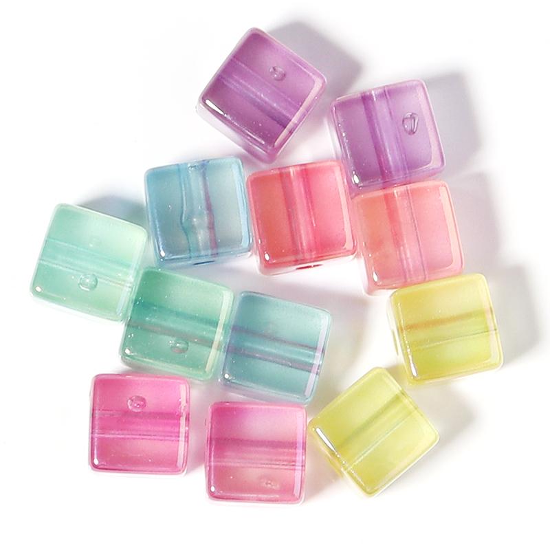 10Pcs New Acrylic Square Fluorescent Beads Cute Large Hole Loose Spacer Bead Diy Bracelets Jewelry Women Charm Accessories