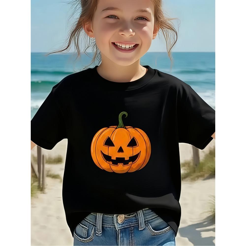Kids Classic Jack O Lantern Pumpkin Graphic Tee Boys Girls Family Matching Short Sleeve Halloween Holiday Casual Daily T Shirt