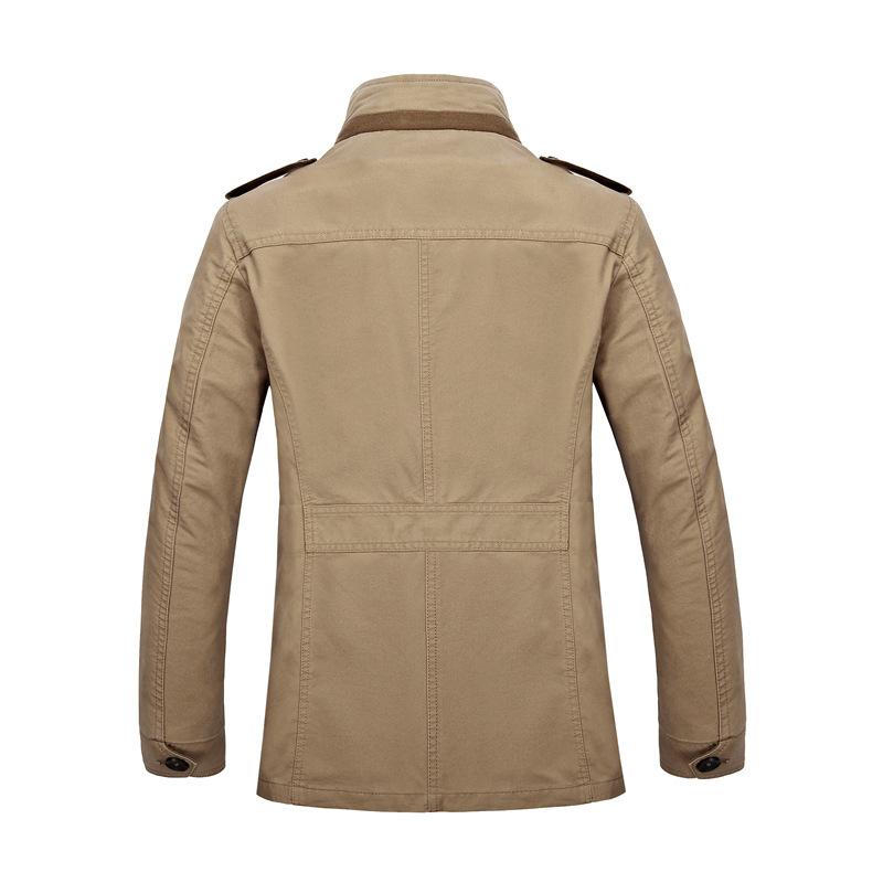 Весенне-осенняя мужская куртка, сплошной цвет, воротник-стойка, куртка средней длины, пальто больших размеров