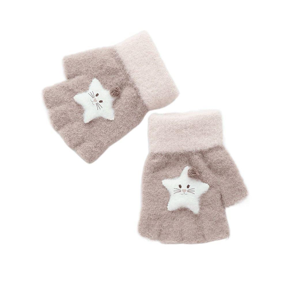 Plush Half Finger Cat Five Fingers Korean Mittens Star Kids Outdoor Gloves Children Winter Gloves