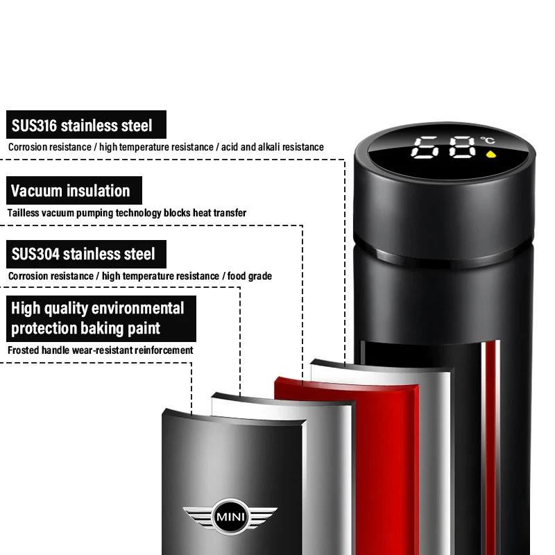XPOXF1 500ml Smart LED Temperature Display Car Portable Thermos Cup car supplies For BMW Mini Cooper R56 R50 R53 F56 R60 2011 2012 2013