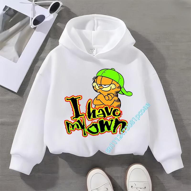 Garfield cartoon print children's hooded sweatshirt for boys, girls, casual top for women, long-sleeved for autumn and winter