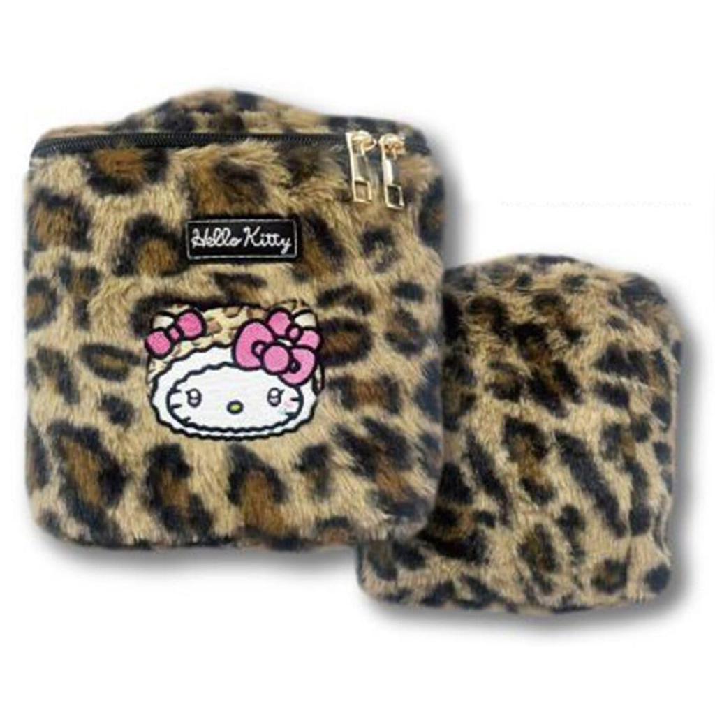 Hatayama Shoji Sanrio Vanity Pouch with Mirror, Leopard Print Cosmetic Pouch, Large Capacity Makeup Pouch, Kitty, Approx. H17 X W17 X D17cm