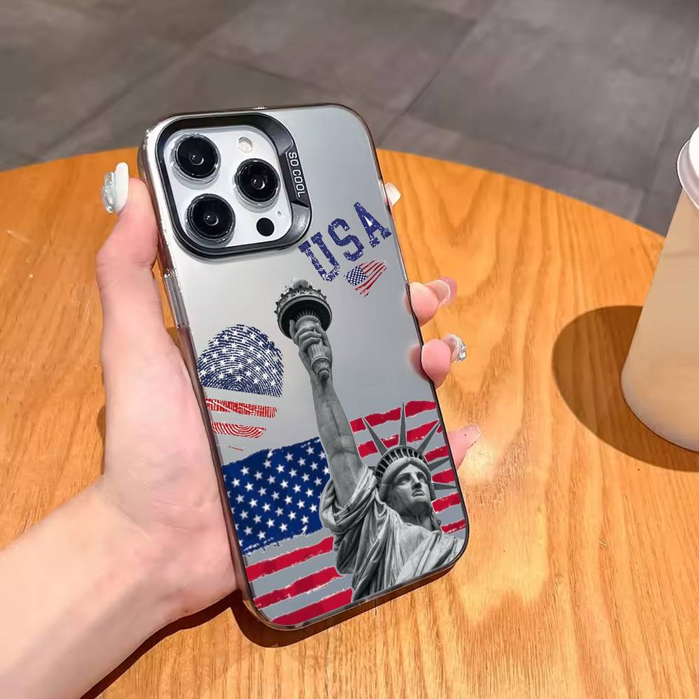 Чехол для телефона в виде американского флага для iPhone 17, 16, 15, 14, 13, 12, 11 Plus, Pro Max, Конфетный, Посеребренный Внутренний Чехол