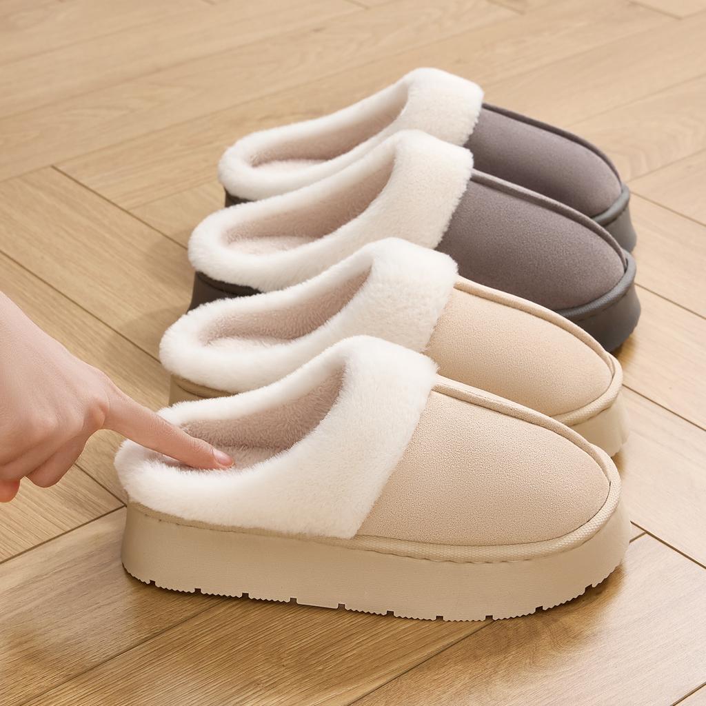 Platform Women Home Slippers Plush Warm Thick Bottom Slides Breathable Soft Non-slip Slippers Indoor Outdoor Men Casual Slippers