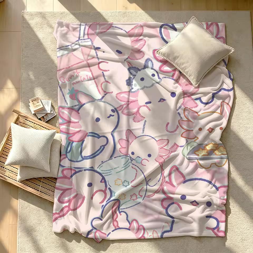 Pink Axolotl Cartoon kawaii Blanket Soft Warm And Thick Perfect For Bedroom Living Room Bed Sofa Camping Picnic Office Gift