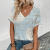 Summer Women Fashion Floral T-Shirt Lady Casual V-Neck Tops Tees Female Outdoor Short Sleeve Clothing Lady Vintage Outfit