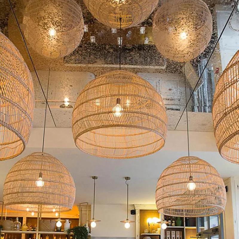 Подвесной светильник из ротанга в китайском стиле, винтажные подвесные светильники для гостиной, столовой, домашнего декора, бара, ресторана