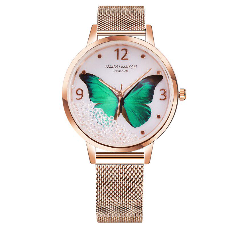 Роскошные женские часы с металлической сеткой, часы из розового золота с браслетом из нержавеющей стали и бабочкой, женские кварцевые часы Relogio Feminino