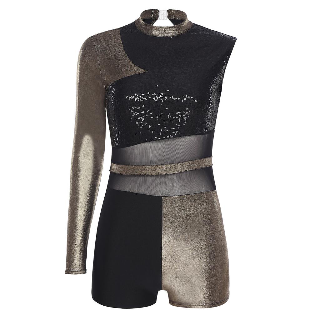 Женский комбинезон для танца ча-ча с открытой спиной, шортиками, блестящими пайетками, металлическим блеском, костюм для бальных танцев
