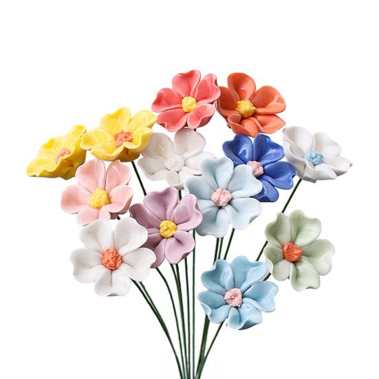 Ручная работа Керамический Имитация Цветка Реалистичный Искусственный Красочный Цветок Декорация Искусственный Цветок со Стеблем DIY Украшение для Вазы