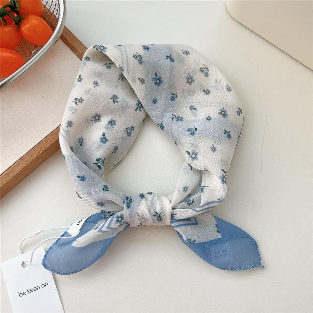 Flower Floral Print Scarves Kerchief Bandanas 55cm Headscarf Hair Ribbon Accessories for Women