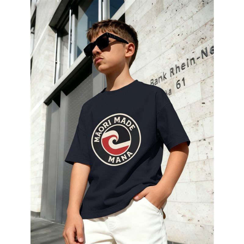 Boys' Simple Letter Small Label Printed Short Sleeved T-shirt Summer Loose Casual Children's Round Neck Top