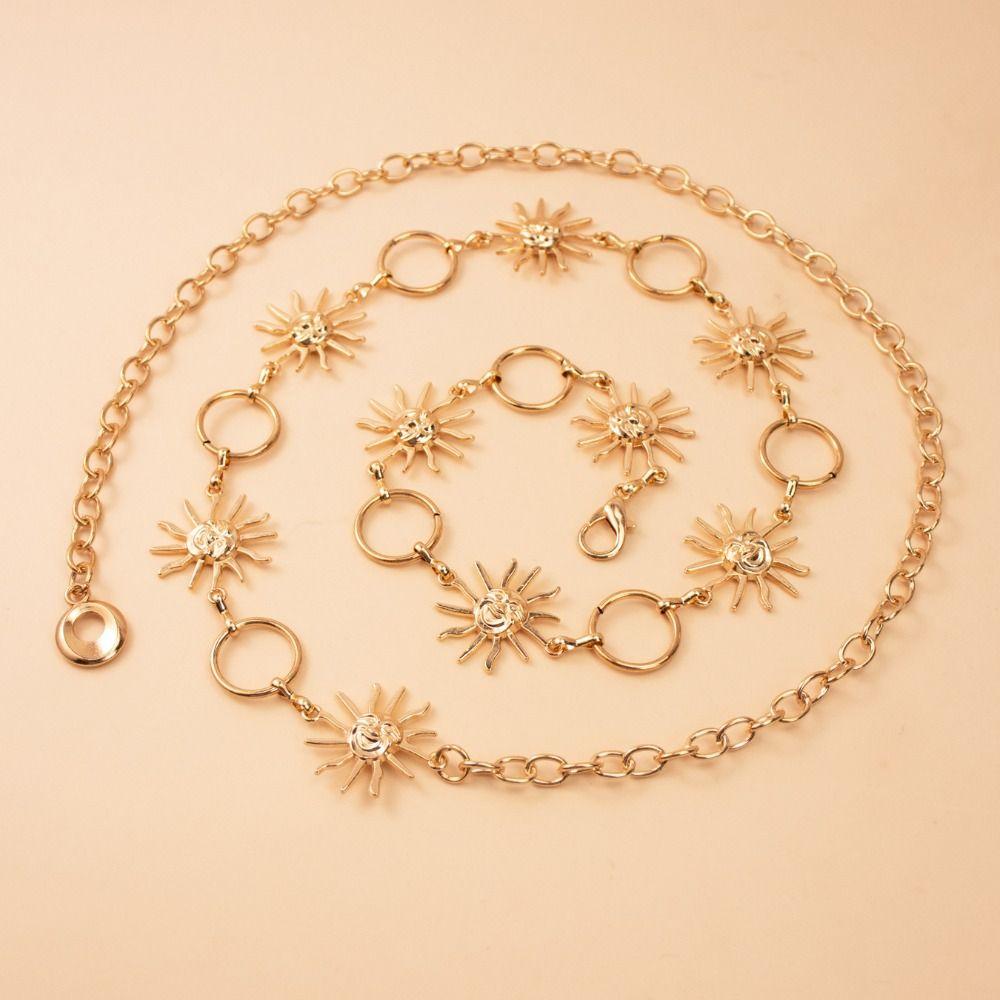 All-match Vintage Sun Waist Chain Metal Gold Woman Chain Belt Hip Hop Dress Cummerbands Clothing Accessories