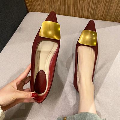 2025 весна и осень новые туфли-лодочки на плоской подошве с острым носком, темпераментные, фея, вечерние, женские, нежные, с металлической квадратной пряжкой, с открытым верхом, универсальные