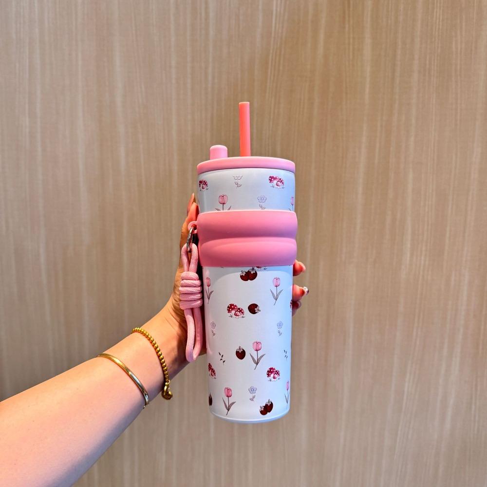 Pink Flower Red Cherry Vacuum Cup Bow Direct Drinking Cup Portable Vacuum Cup  Boys and Girls