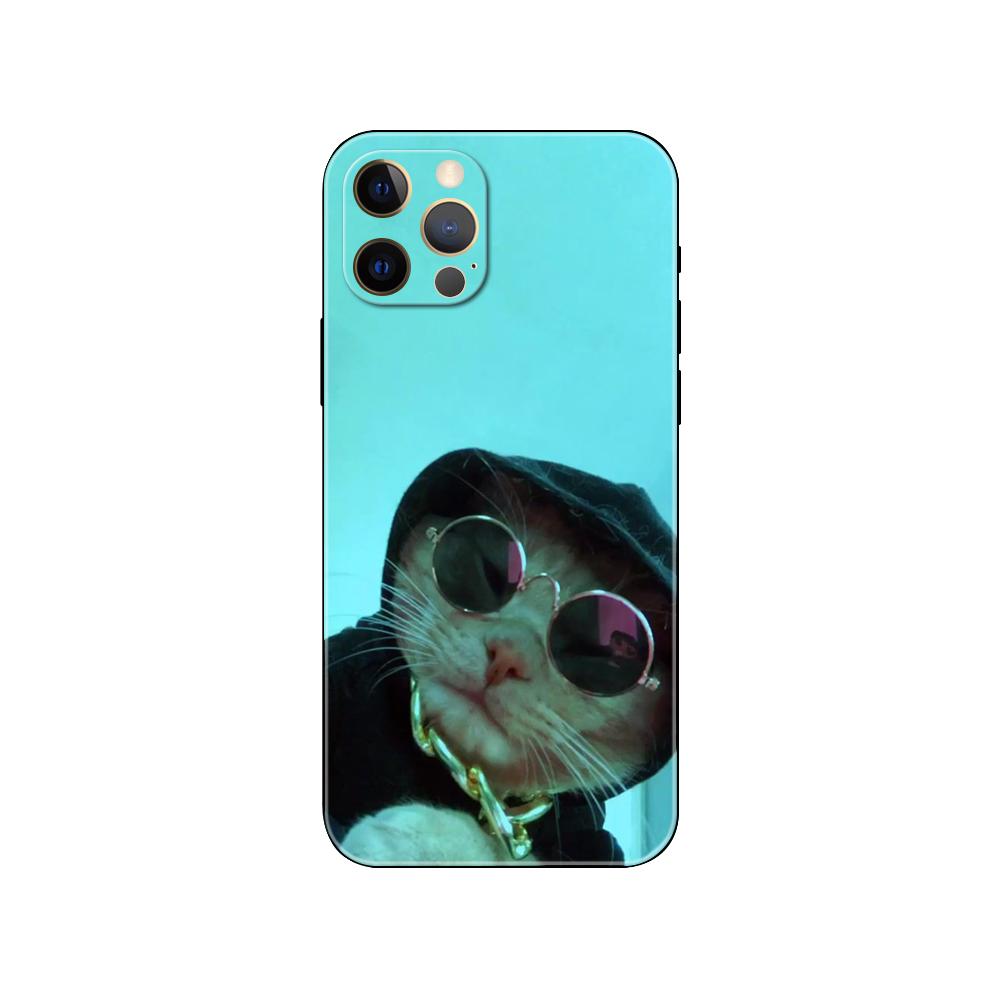 Крутой чехол для телефона с очками Cat для iPhone 5 5S 2020se 6 6s 7 8 plus x 10 XR XS 11 12 13 mini pro MAX, черная задняя крышка из ТПУ