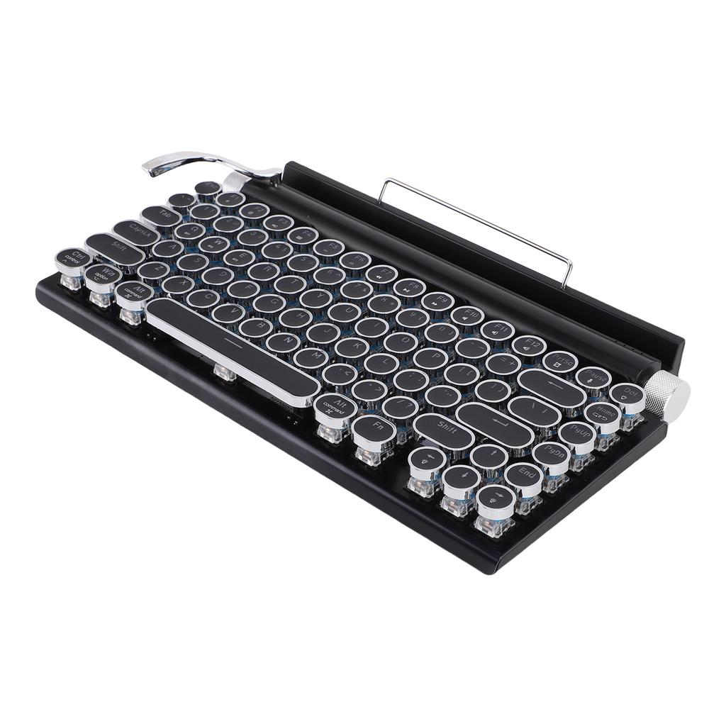 Retro Typewriter Keyboard BT Punk Round Keycap Metal Frame Wireless Mechanical Keyboard for Tablet Computer Phone Black