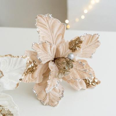 22 см Рождественский блестящий цветок Симуляция DIY Искусственный цветок Пуансеттия Реалистичный Подвесной цветок с пайетками Домашнее украшение на Рождество