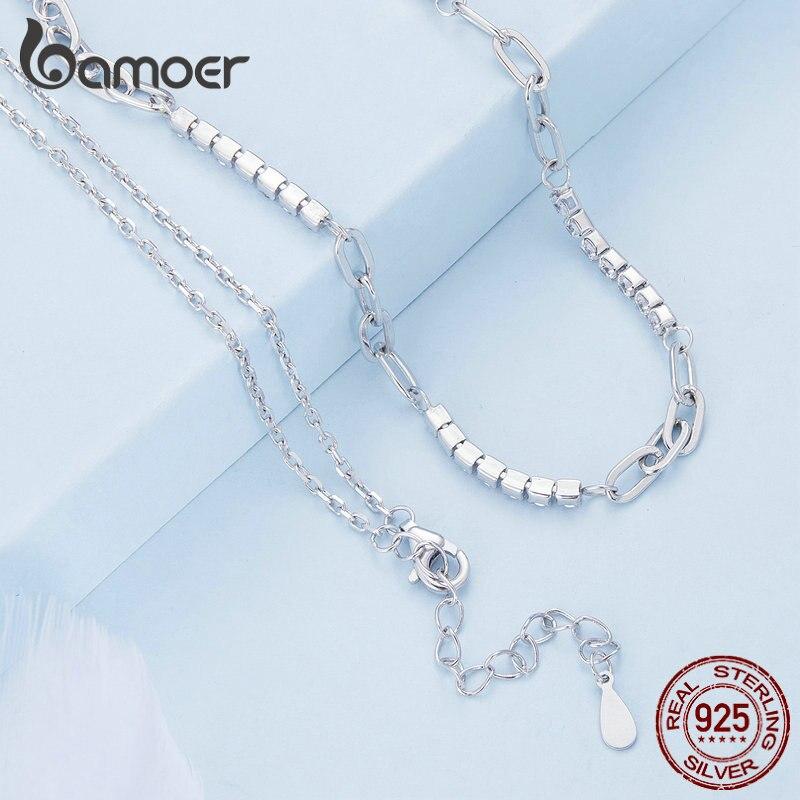 BAMOER, стерлинговое серебро 925 пробы, блестящее циркониевое ожерелье, О-цепочка, звено для женщин, подарок на день рождения, помолвка, ювелирные изделия