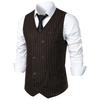 Men Suit Waistcoat V-Neck Sleeveless Striped Print Double Breasted Suit Vest with Patch Pockets Wedding Business Vest