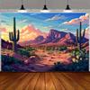 2D flat banner "Explore the charm of the West!" " Cactus desert sunset and red rock views wild West party