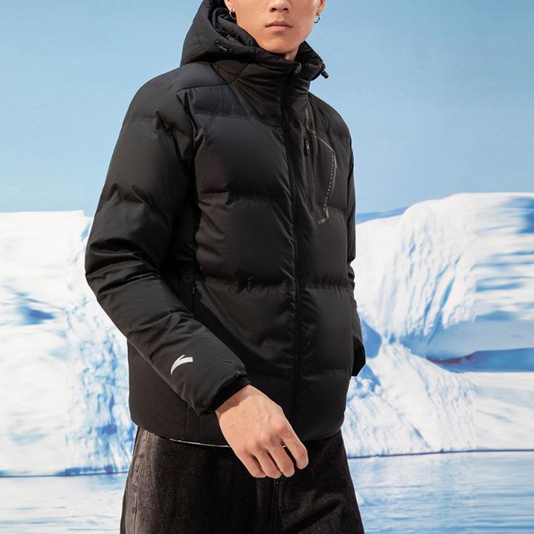 Anta Короткий теплый пуховик с капюшоном Flame Technology, мужская верхняя одежда, черный 952147911-3