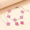 3PCS Double-sided Clover Jewelry Necklace Bracelet Earring Set