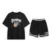 Li Ning American Letter Round Neck Pullover Short Sleeve Casual Sports Suit Unisex Suit Black AHSU671-1+YAPV001-1
