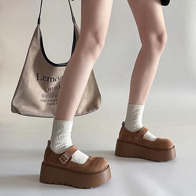 Весенние новые туфли-маффины на платформе, женские студенческие черные туфли Мэри Джейн с круглым носком и ремешком с пряжкой