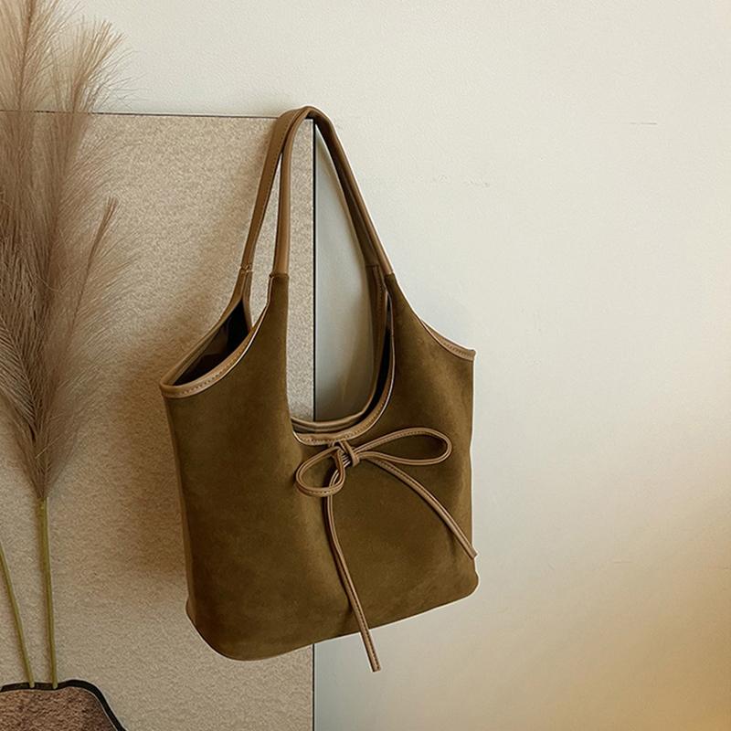 Женская сумка-тоут из искусственной кожи с бантом, большая вместимость, замшевая однотонная дизайнерская сумка через плечо с верхней ручкой, большая рабочая сумка