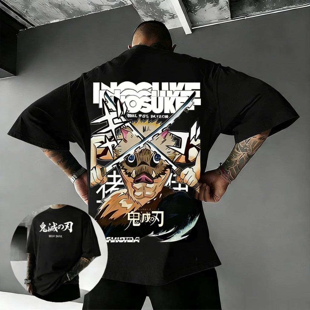 2026 Anime Demon Slayer Hashibira Inosuke T Shirt Summer Cotton Unisexs Unisex Streetwear Casual Trendy Short Sleeve Oversize Top