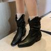 2025 осень и зима новая мода квадратный носок толстый каблук сапоги-рукава ковбойские сапоги модный темперамент сапоги-чулки универсальные короткие сапоги женские