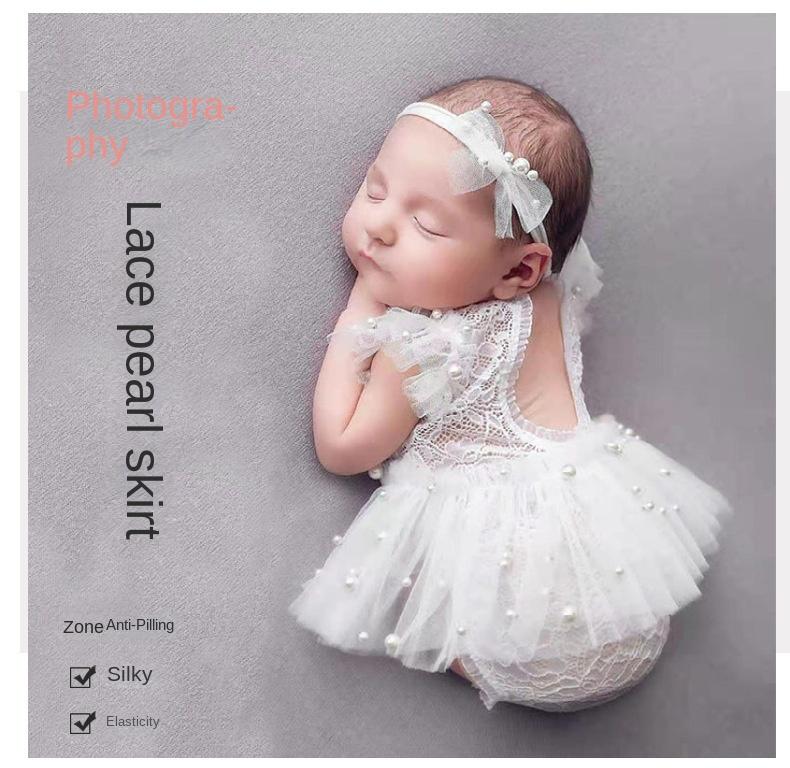 Детская одежда для фотосъемки с кружевной юбкой и жемчугом Костюм для фотосъемки новорожденных Детская одежда для девочек Комбинезон для фотосъемки Гарем