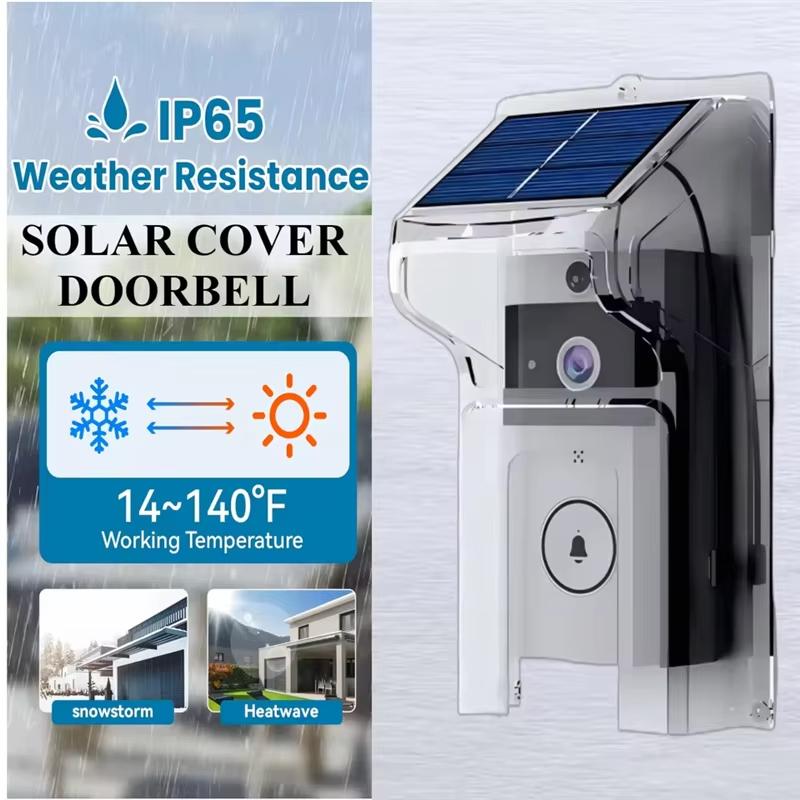 Solar Powered HD Wireless Video Doorbell Infrared Night Vision Intelligent Motion Detection Two Way Intercom With Rain Cover