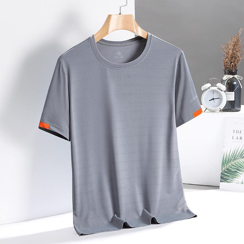 Прохладная и дышащая футболка с короткими рукавами для мужчин, летняя рубашка из ледяного шелка с круглым вырезом, повседневная футболка