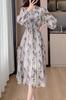 Spring Long Floral Flared Elegant [Chubikime] Women's Dress, Sleeve, Chiffon, V-Neck, Ruffle, A-Line Dress, Print, Dress, Pleated, Stylish,