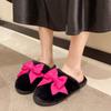 Girls' Heart Bow Fluffy Slippers Women's 2025 Winter New Gentle Home Non-slip Versatile Cotton Slippers