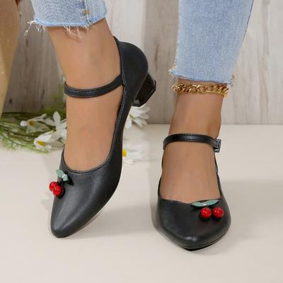 2024 Женская обувь Базовые женские туфли на высоком каблуке для офиса Туфли-лодочки Женские аппликации с острым носком и пряжкой на ремешке Туфли на квадратном каблуке Женские