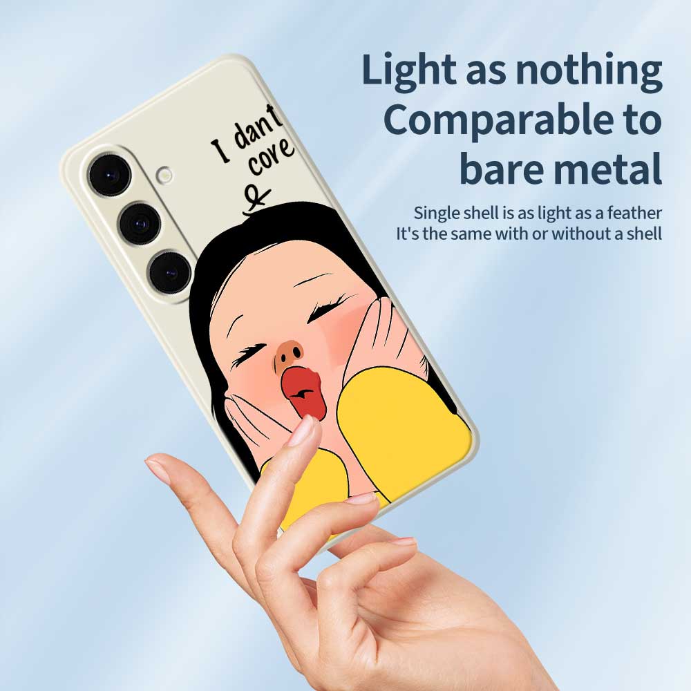 For Samsung Galaxy S24 FE Case Girl Holding Face Pattern Printing Straight Edge TPU Phone Back Cover