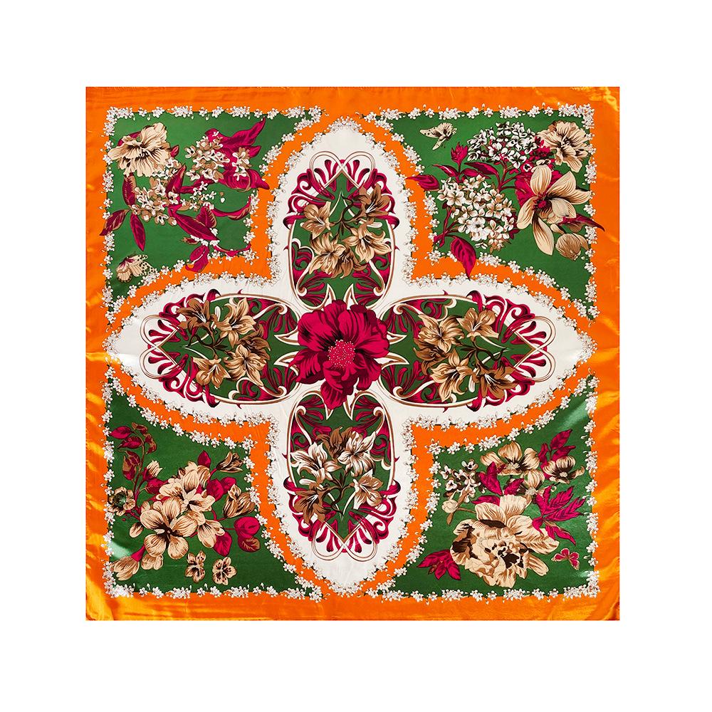 Classic cashew-patterned silk scarf for women, shawl, faux silk headscarf, 90cm square scarf