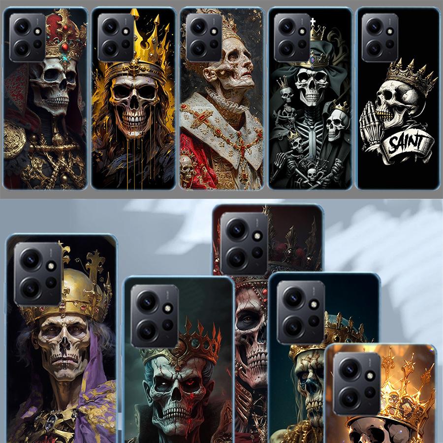 Crown Skeleton Emperor Phone Case For Redmi Note 14 15 Pro 5G 13 12 Pro Plus 11 11T 11E 11S 10 Pro 10S 9 9S Cover Cell Clear TPU