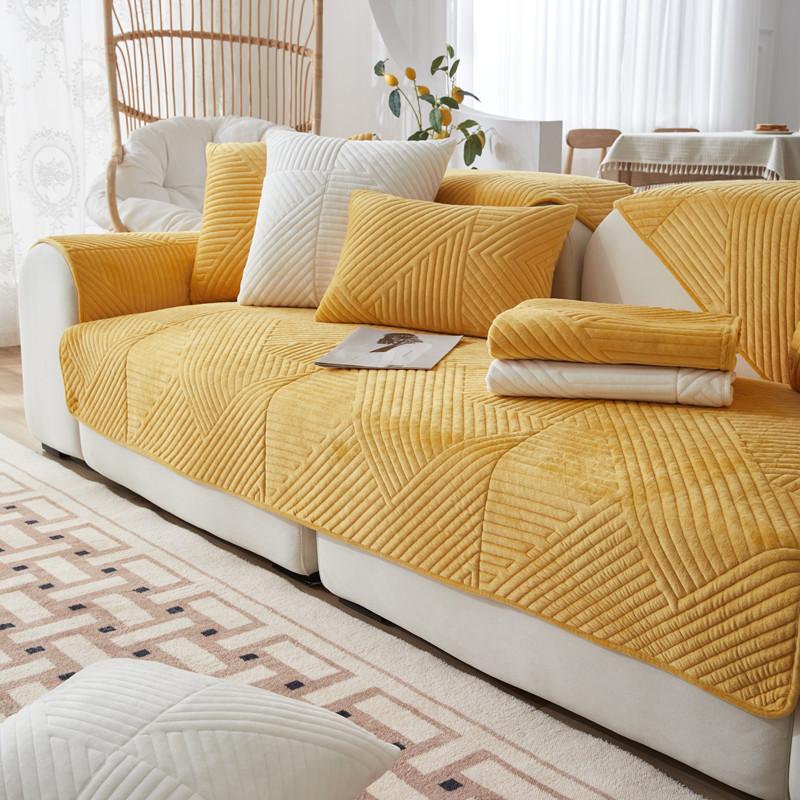 Winter Thick Plaid Plush Sofa Cover Warm Velvet Non-Slip Cushions Living Room Flannel Couch Covers Universal Armrest Back Towel